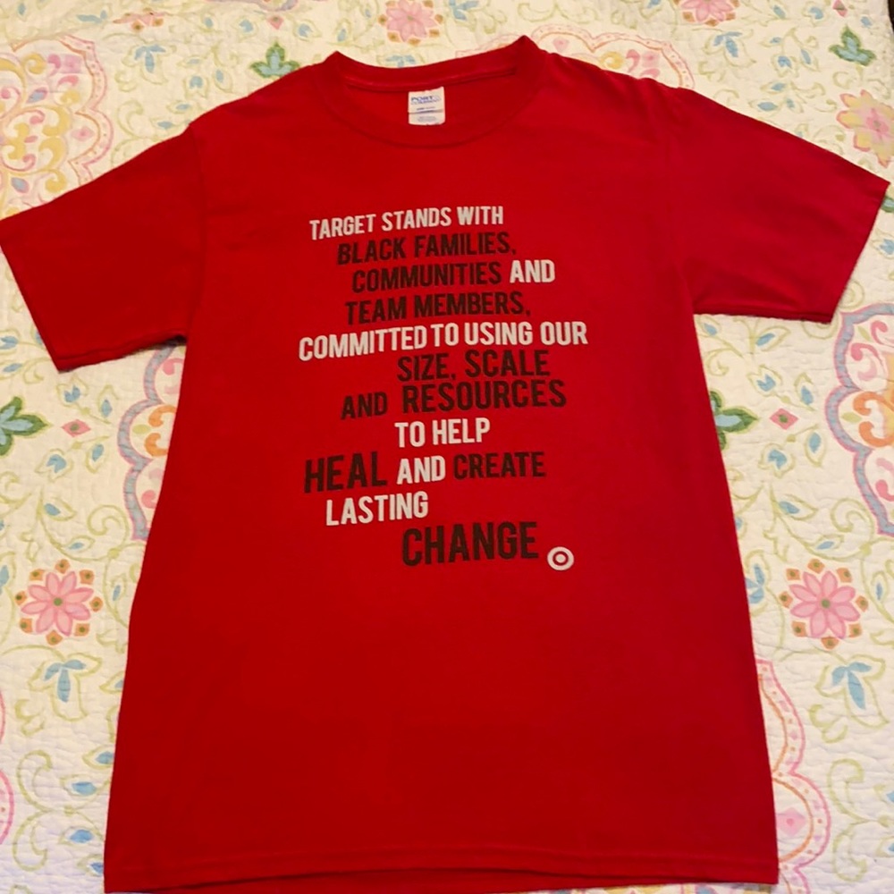 Target T-shirt red with black and white letters size small